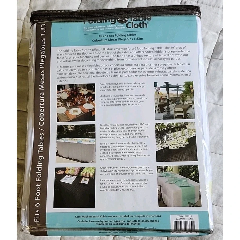 6 Foot Folding Table Cloth White 30x72x29‎